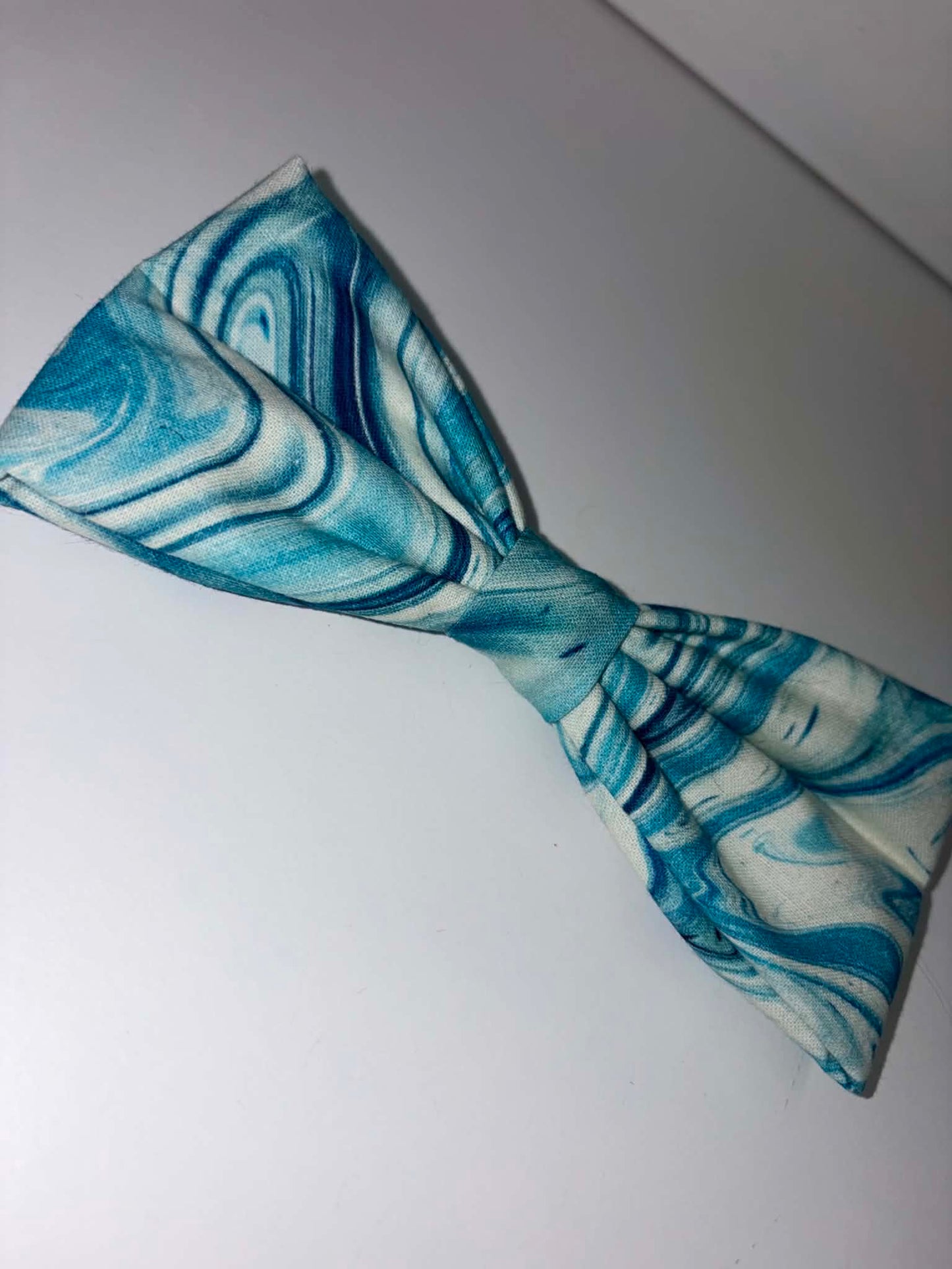 Blue & White Waves Dog Bow