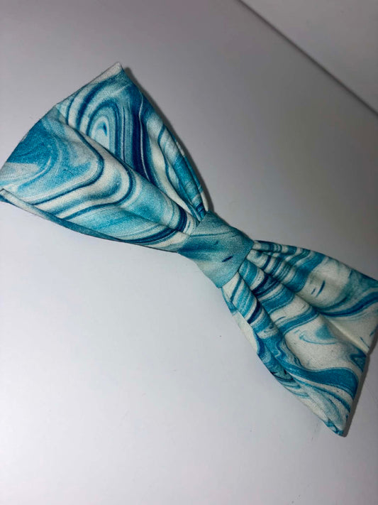 Blue & White Waves Dog Bow