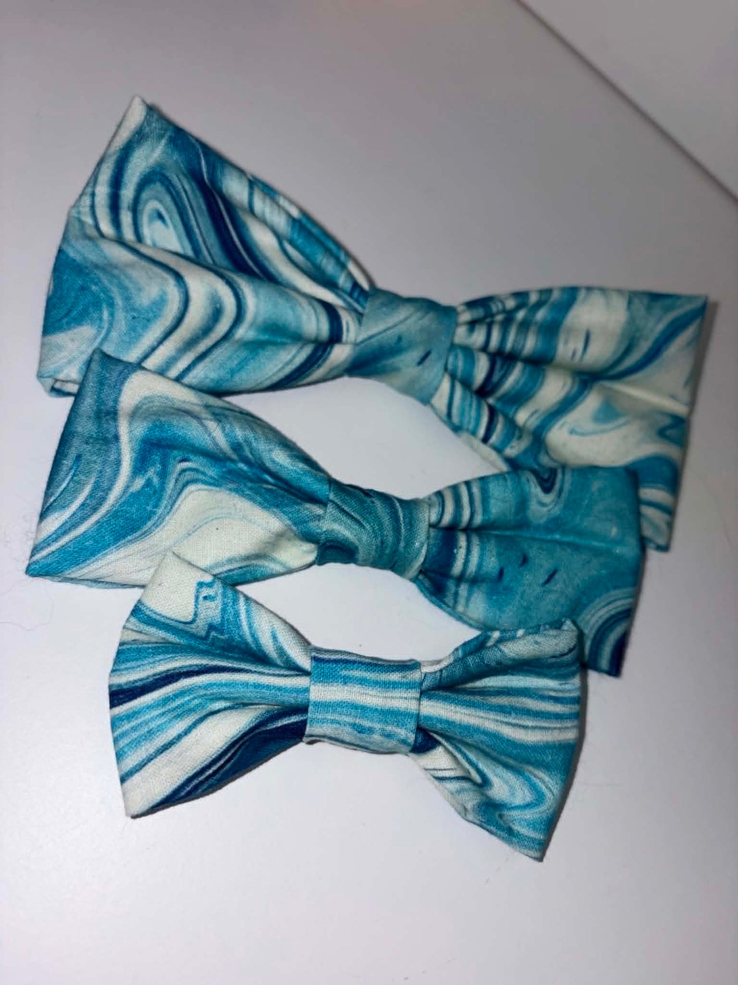 Blue & White Waves Dog Bow
